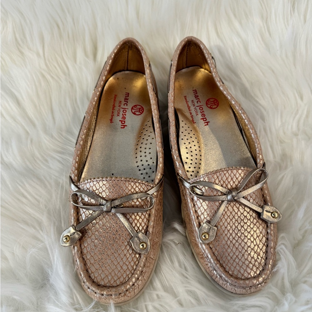 Marc Joseph Gold Flats with Perforated Design and Bow